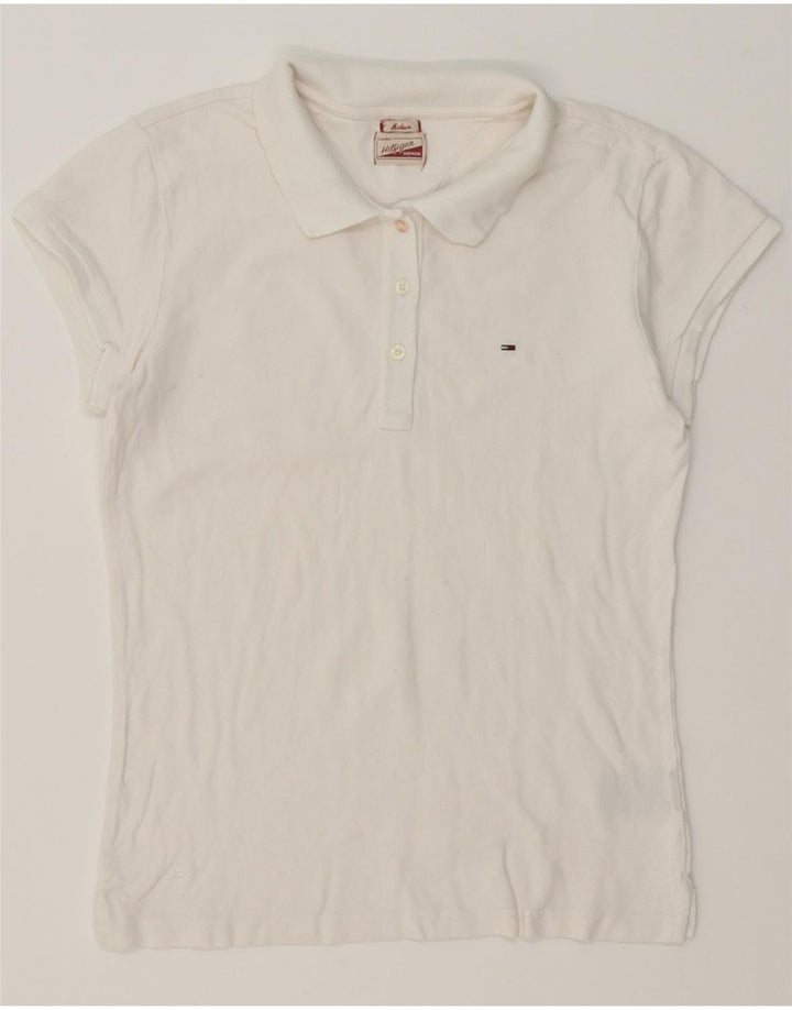 TOMMY HILFIGER Womens Polo Shirt UK 12 Medium White Cotton Vintage Tommy Hilfiger and Second-Hand Tommy Hilfiger from Messina Hembry 