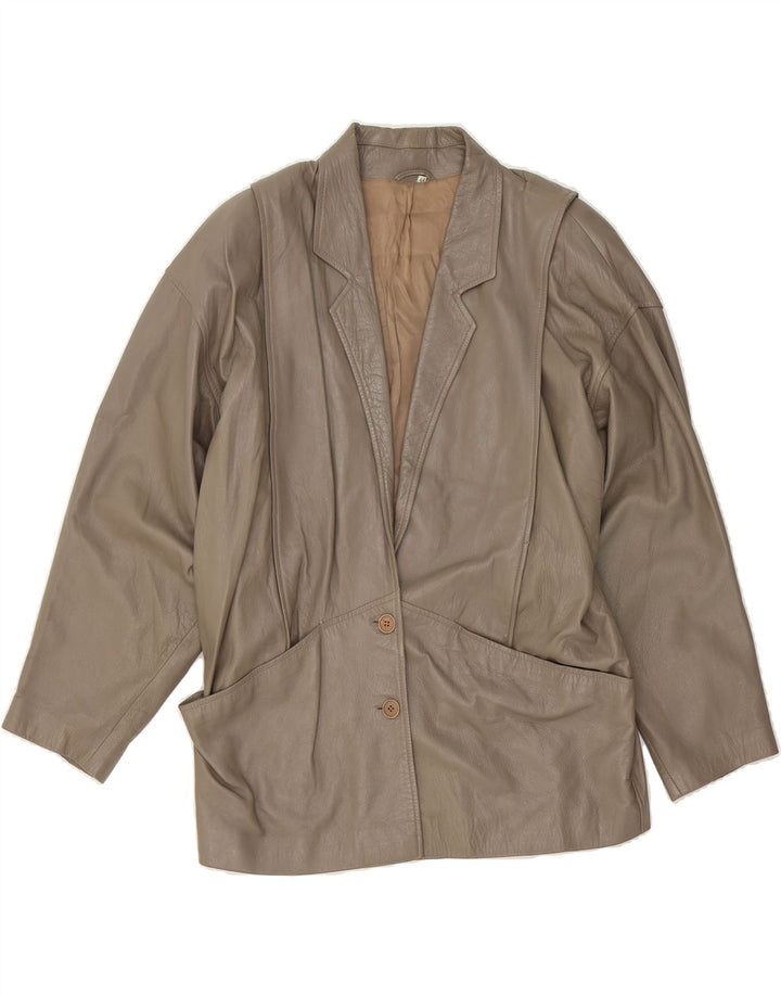 VINTAGE Womens Oversized Leather Jacket EU 44 XL Grey Vintage Vintage and Second-Hand Vintage from Messina Hembry 