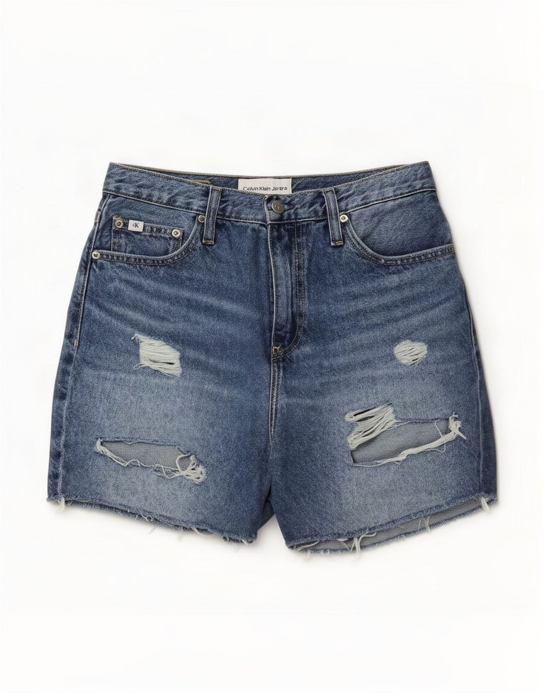 Calvin Klein Dames Distressed Denim Shorts W29 Medium Blue Cotton