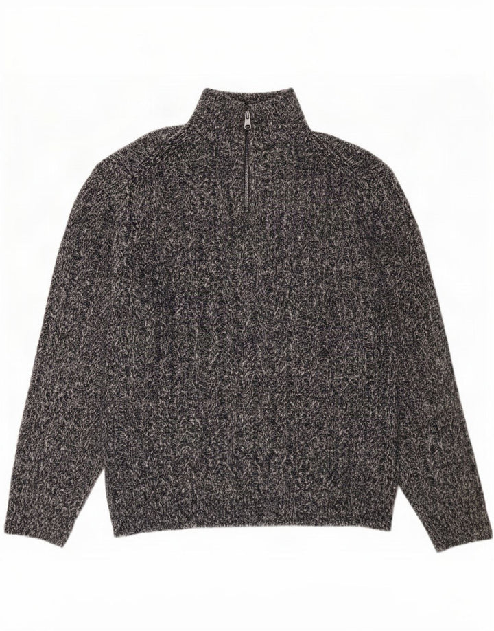 Marks & Spencer Herre Zip Neck Jumper Sweater 2XL Blå Flecked Acryl