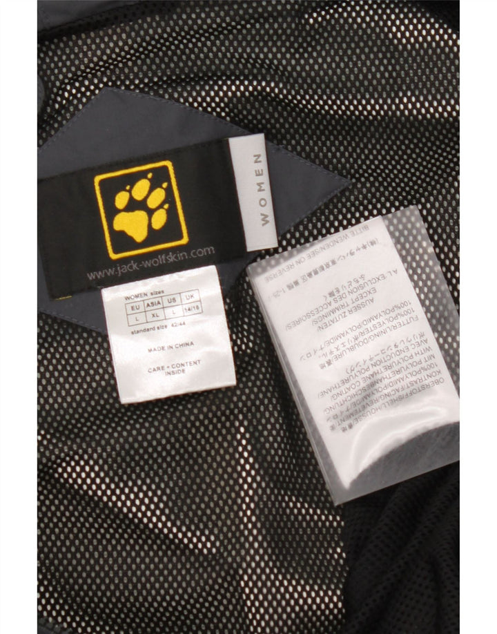 JACK WOLFSKIN Regnjakke med hætte til kvinder UK 14/16 Stor grå farveblok