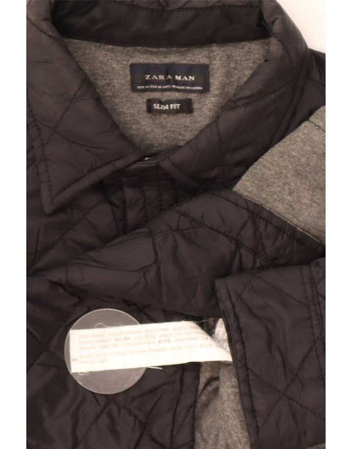 Zara Herre Slim Fit Overshirt Quiltet skjorte Medium Sort Nylon