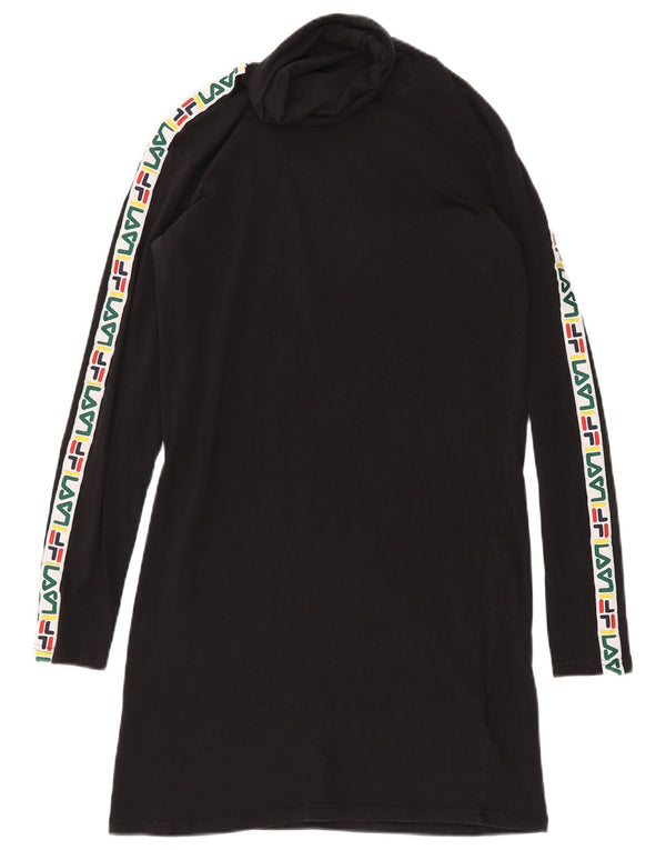FILA Womens Graphic Roll Neck T-Shirt Dress UK 10 Small Black Colourblock