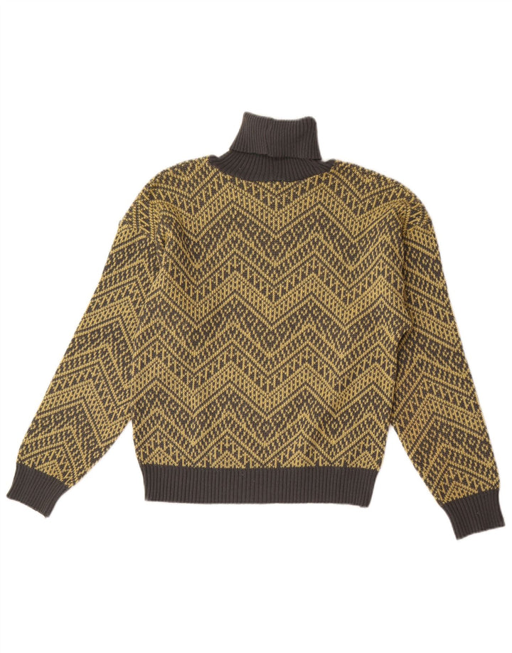 Vintage Dame Roll Neck Jumper Sweater UK 14 Medium Yellow Chevron