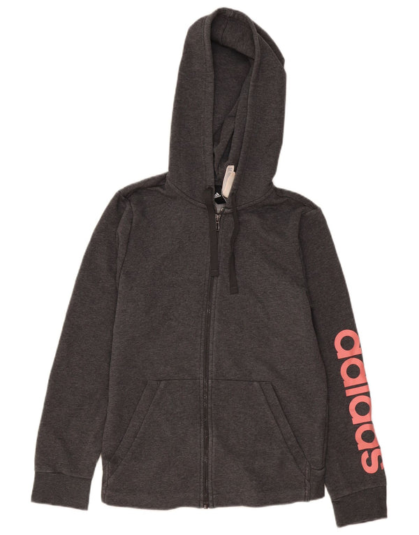 Adidas Womens Graphic Zip Hoodie Sweater UK 12/14 Medium Grey Cotton