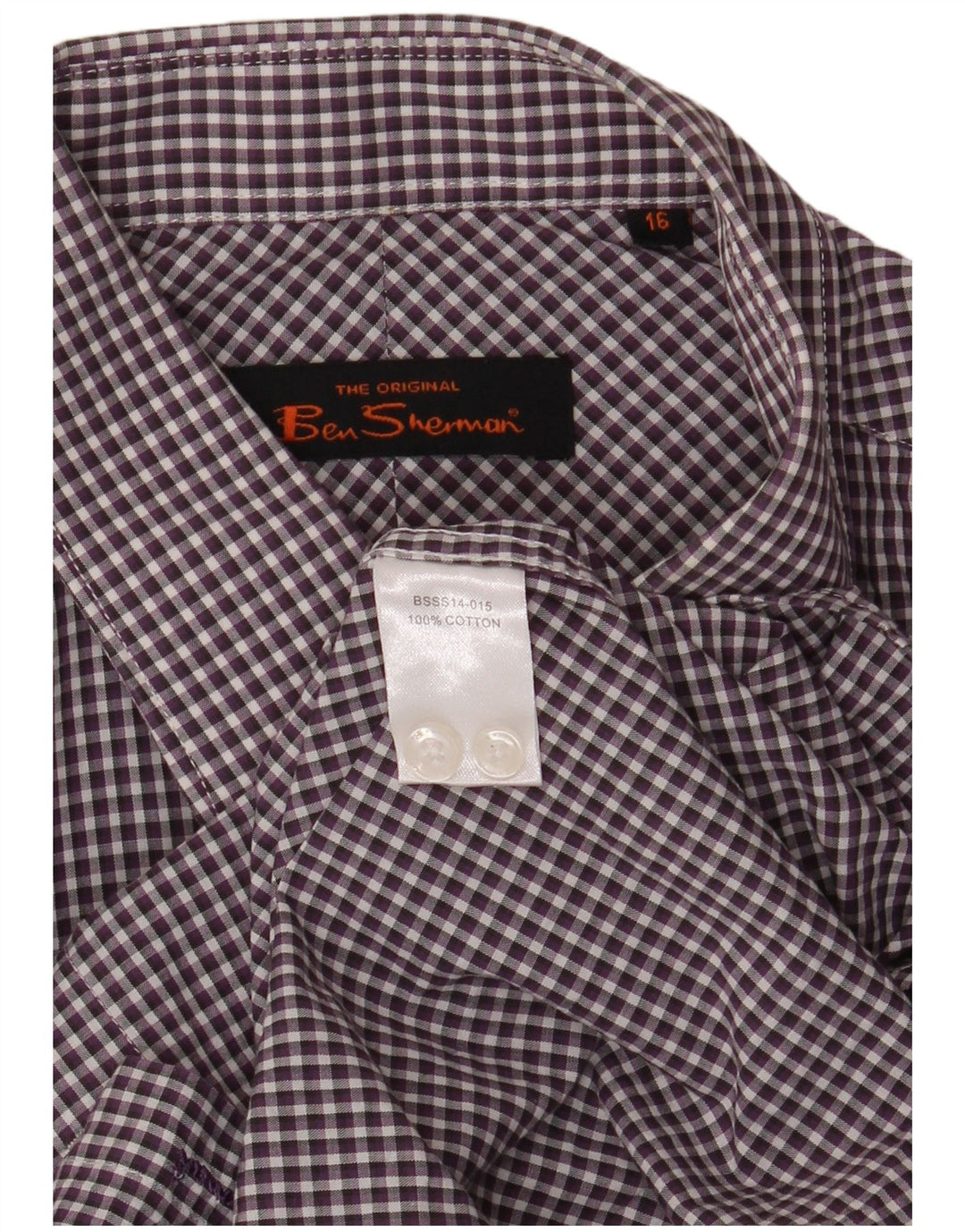 Ben Sherman herreskjorte str. 16 Large Purple Gingham Cotton