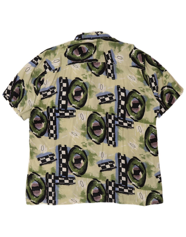Vintage kortærmet herreskjorte 2XL flerfarvet geometrisk viskose