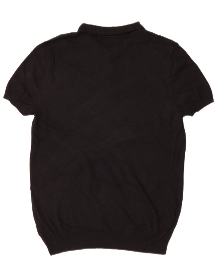 Zara Herre Kortærmet Polo Neck Jumper Sweater Medium Sort Viscose