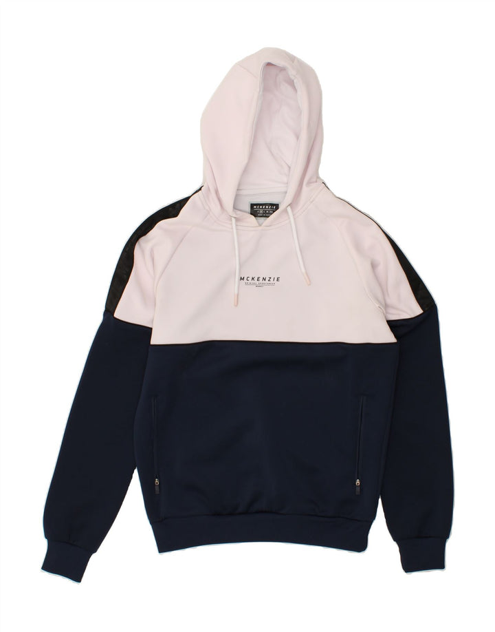 MCKENZIE Mens Hoodie Jumper Medium Navy Blue Colourblock Vintage Mckenzie and Second-Hand Mckenzie from Messina Hembry 