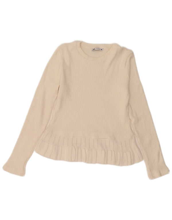 Zara Dame Pullover Top Langærmet UK 12 Medium Off White