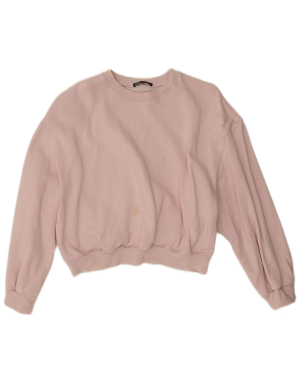 Zara Womens Crop Oversized Sweatshirt Jumper UK 14 Medium Pink Bomuld