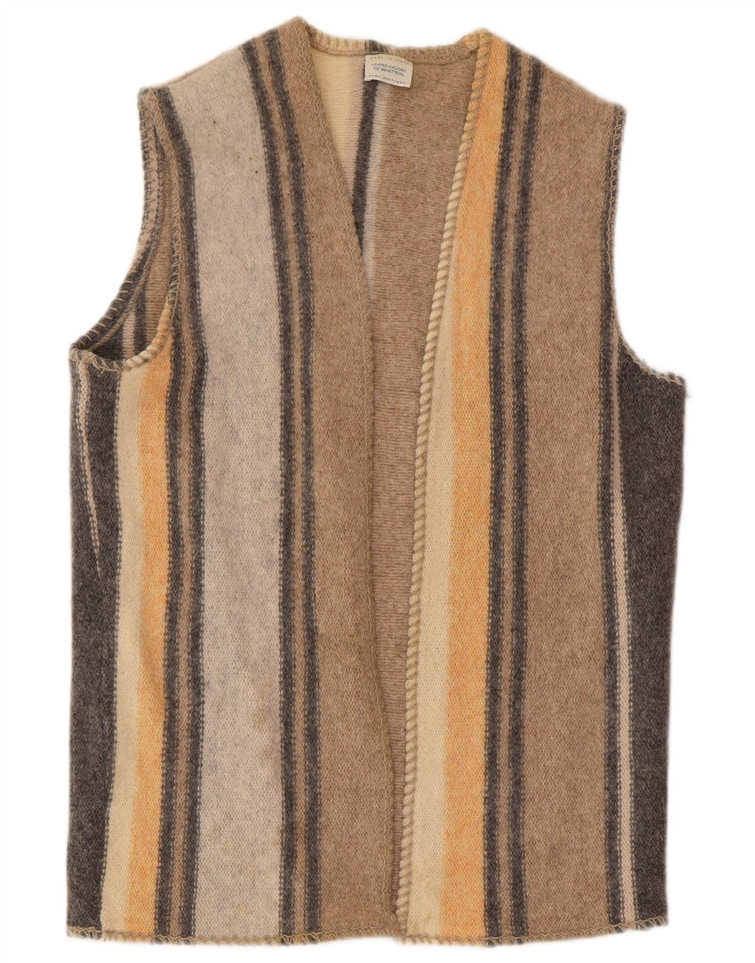 Benetton Dame Ærmeløs Cardigan Sweater UK 16 Stor Flerfarvet Uld