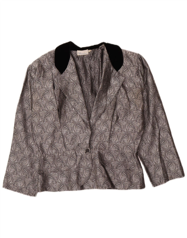 Vintage Dame Cardigan Top IT 42 Medium Sølv Paisley Silk