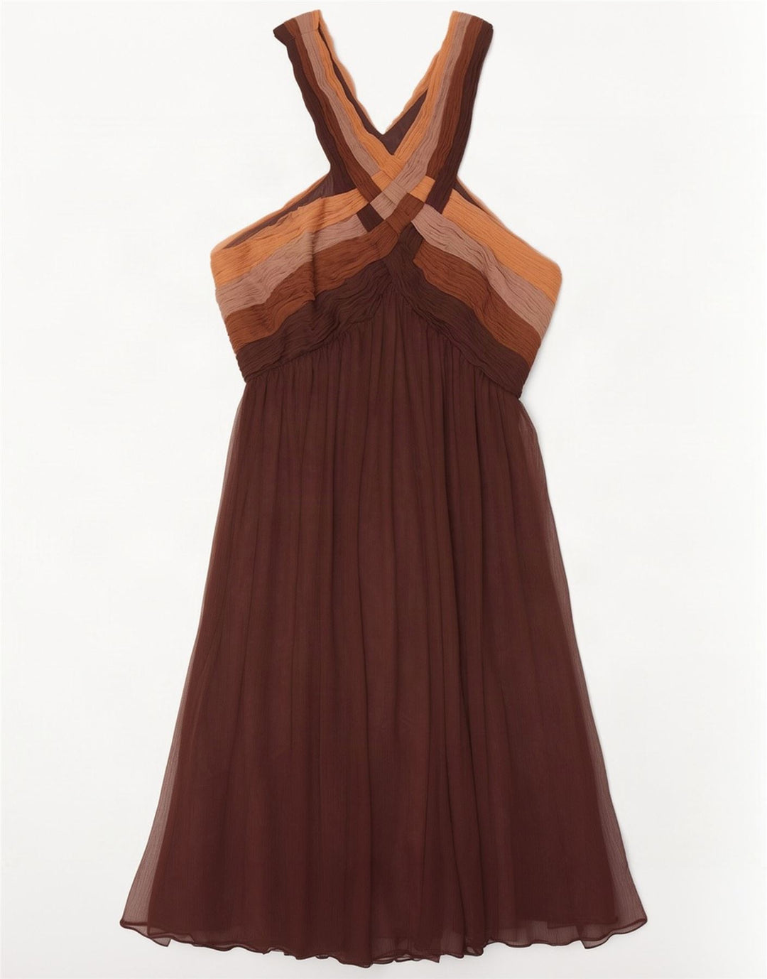 Monsoon Dame A-Line Kjole UK 14 Large Brown Colourblock Polyester