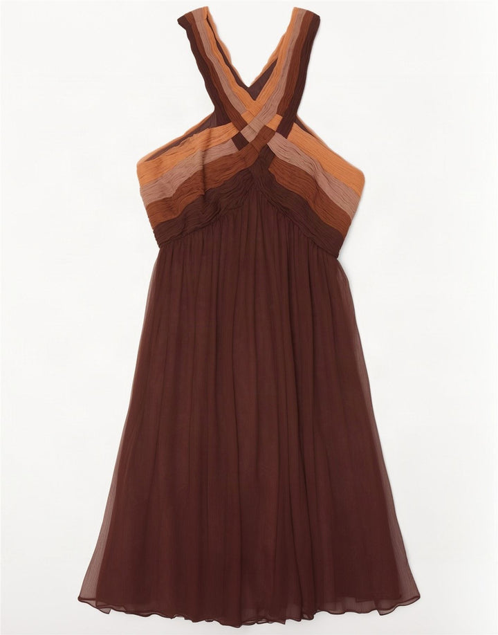 Monsoon Dame A-Line Kjole UK 14 Large Brown Colourblock Polyester