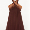 Monsoon Dame A-Line Kjole UK 14 Large Brown Colourblock Polyester