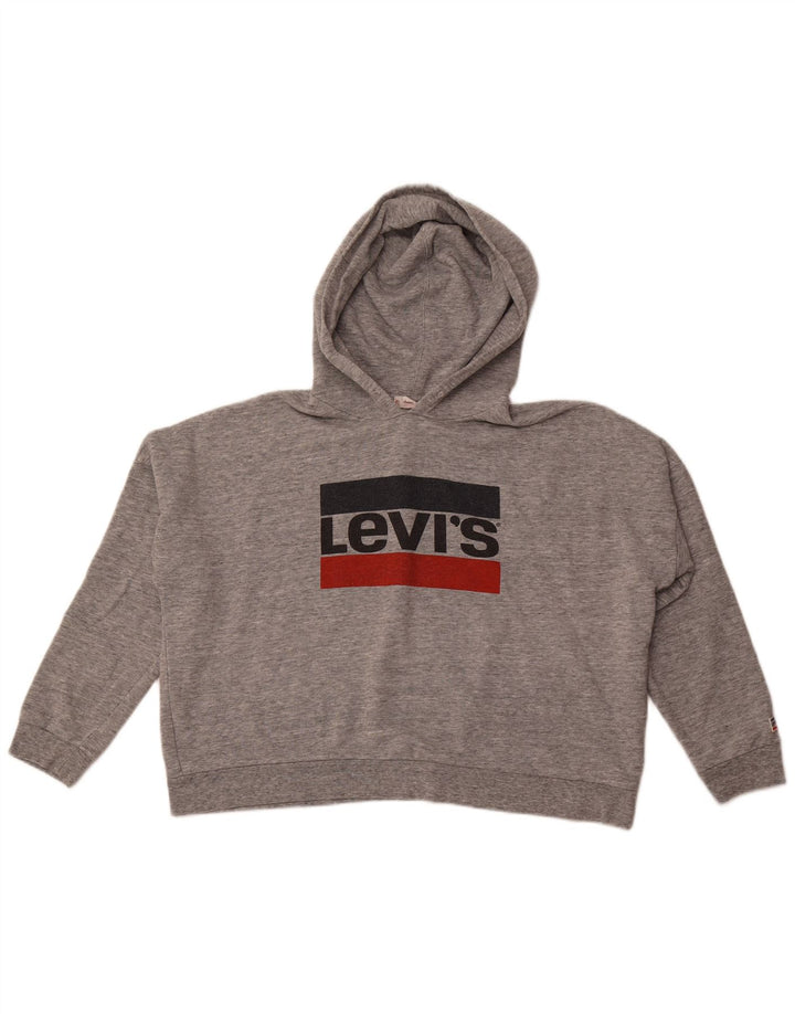 LEVI'S Womens Oversized Crop Hoodie Jumper UK 16 Large Grey Flecked