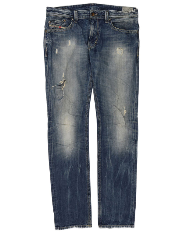 Diesel Herre Thavar Distressed Slim Skinny Jeans W34 L34 Blå Bomuld