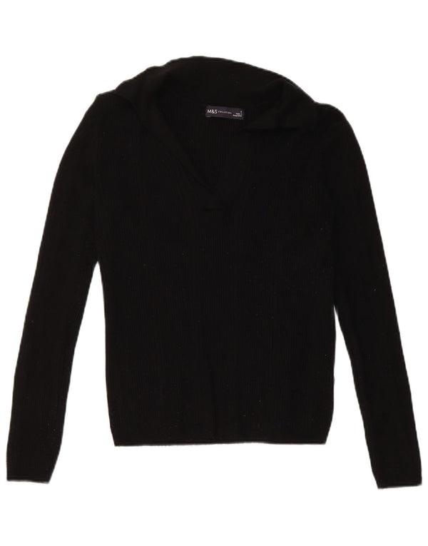 Marks & Spencer Dame Crop Polo Neck Jumper Sweater UK 8 Small Black