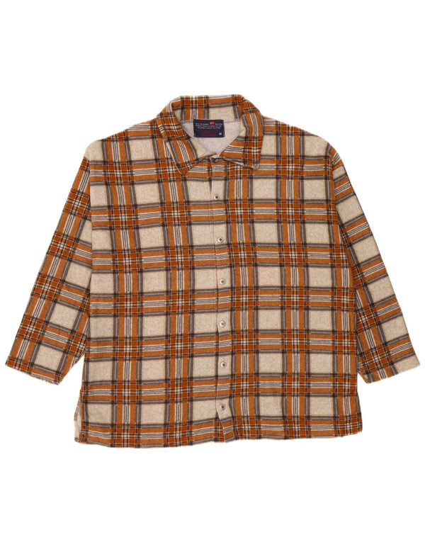 Vintage Dame Oversized Oversize Flanell Shirt UK 14 Medium Beige Check
