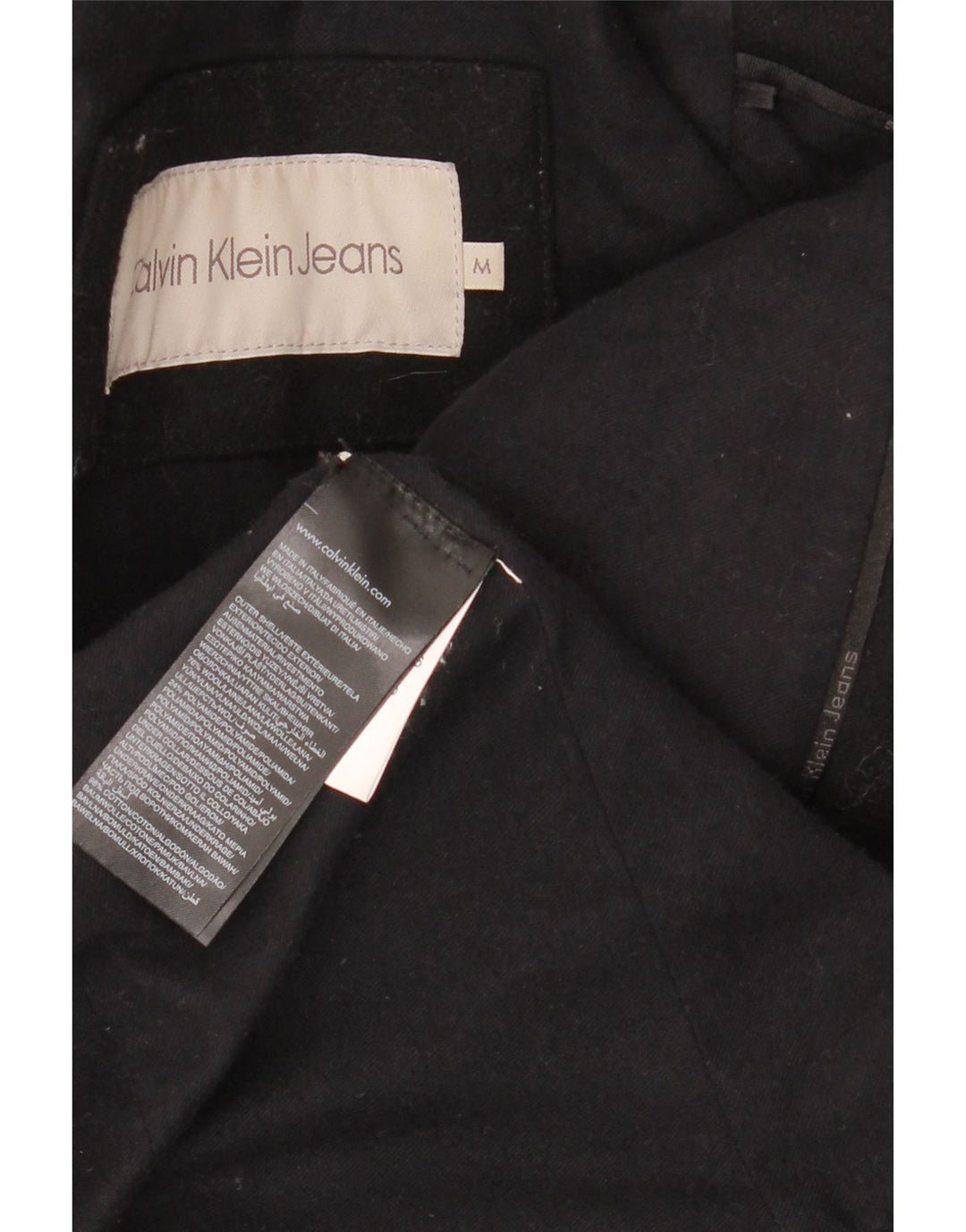 CALVIN KLEIN JEANS Dame Ærtefrakke UK 14 Medium Sort Uld