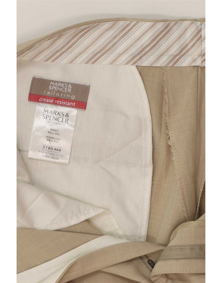 Marks & Spencer Straight Suit Bukser til mænd W34 L28 Beige Polyester