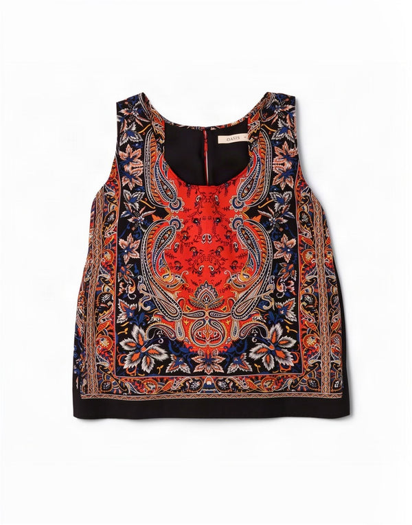 Oasis Dame Ærmeløs bluse Top UK 16 Stor Flerfarvet Paisley