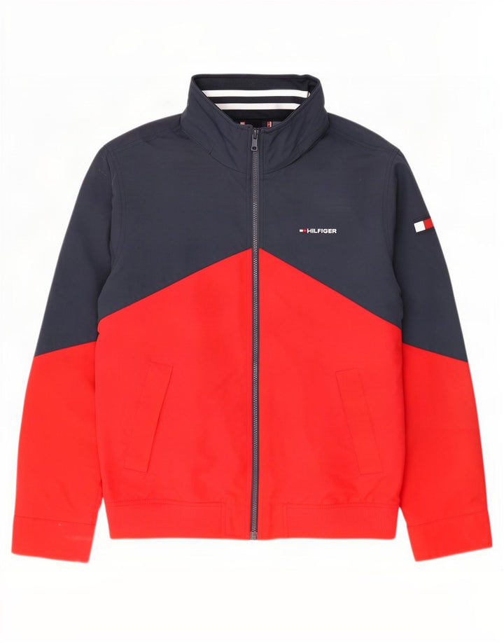 Tommy Hilfiger Herre Hooded Bomber Jacket UK 38 Medium Navy Blue Colourblock