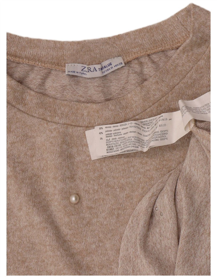 Zara damebluse med 3/4 ærmer UK 14 Medium Beige Flecked Viscose