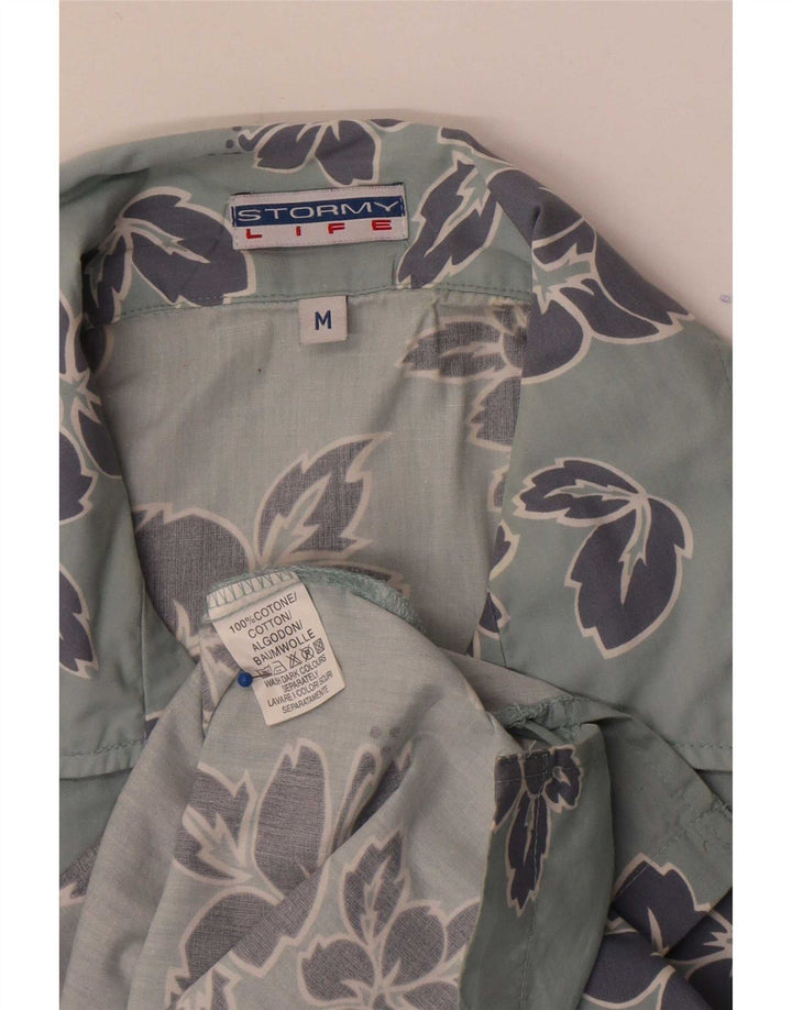 Vintage kortærmet herreskjorte Medium Blue Floral Bomuld