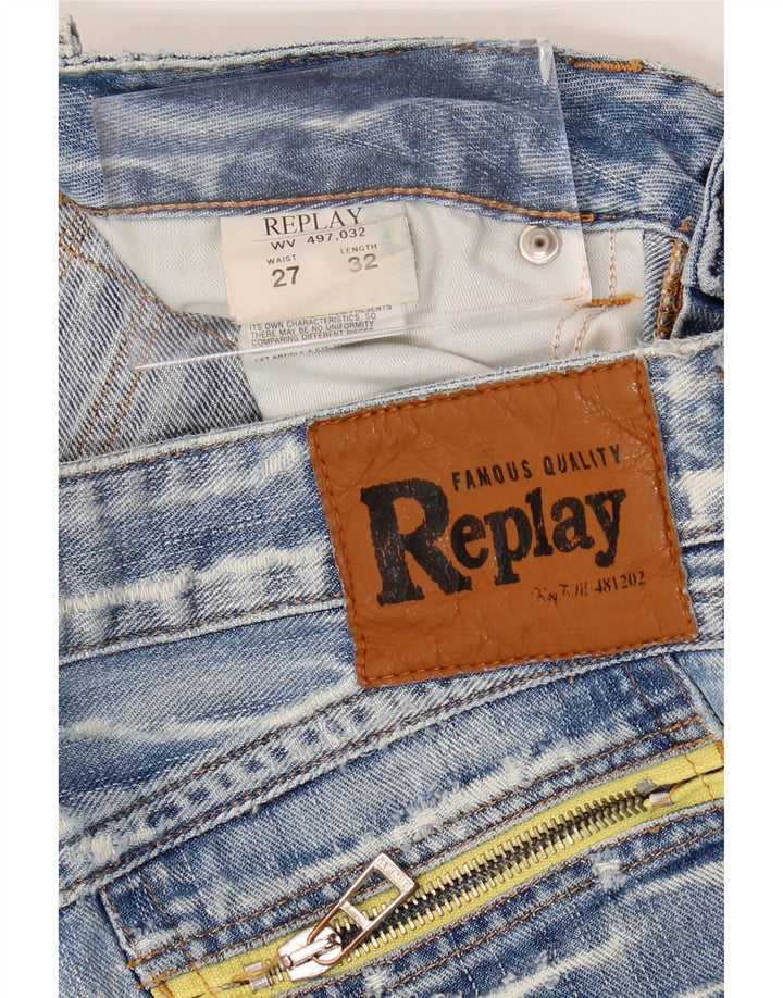 Replay Dame Distressed Slim Jeans W27 L32 Blå Bomuld