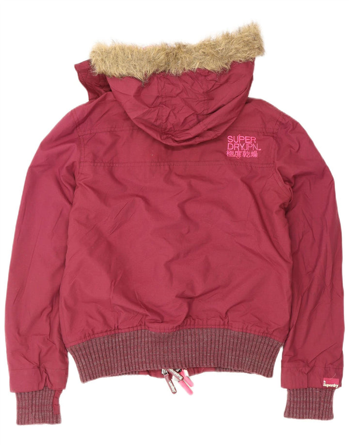 Superdry Bomberjakke med hætte til kvinder UK 14 Medium Burgundy Polyester