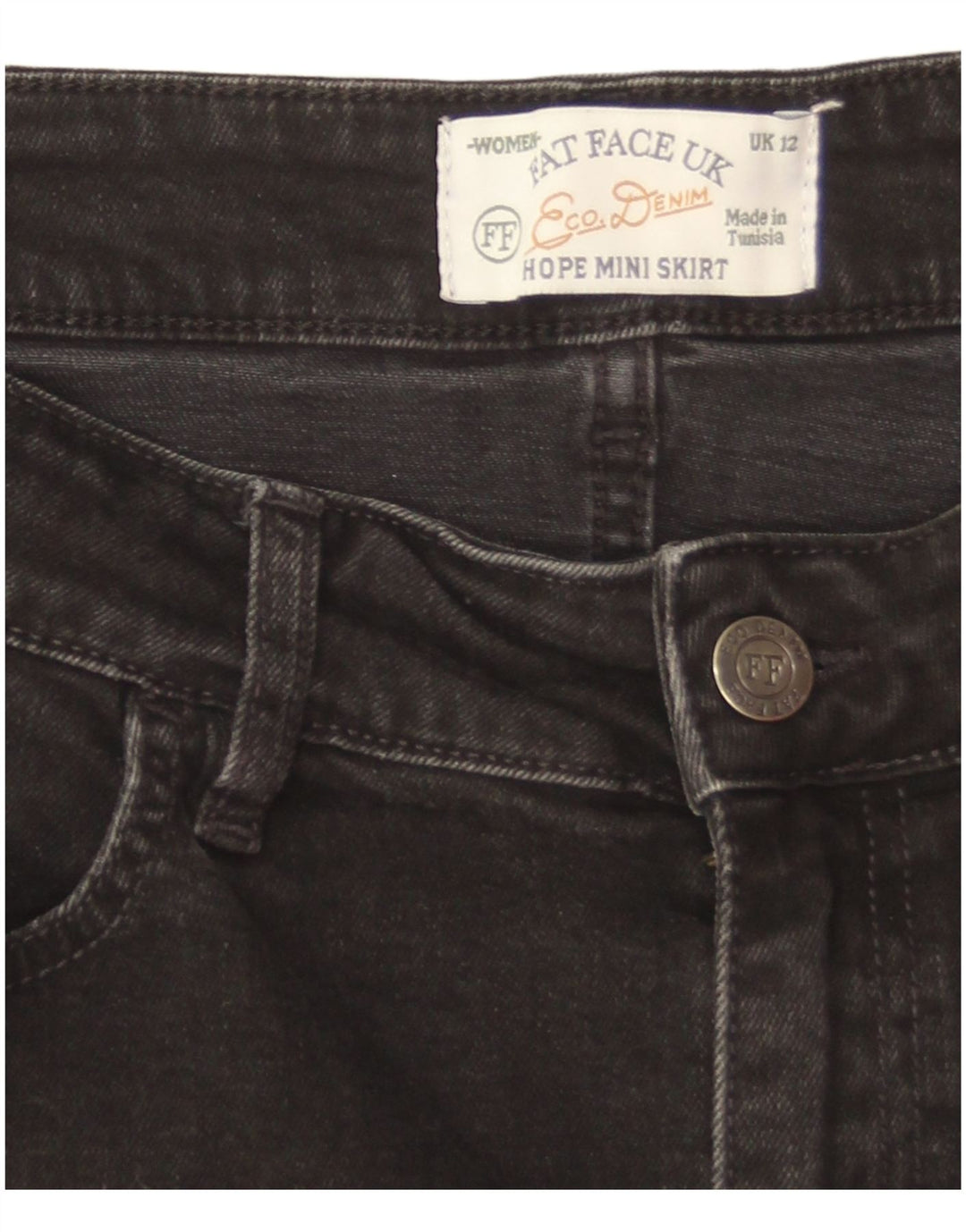Fat Face Dame Mini Denim Nederdel UK 12 Medium W32 Sort Bomuld