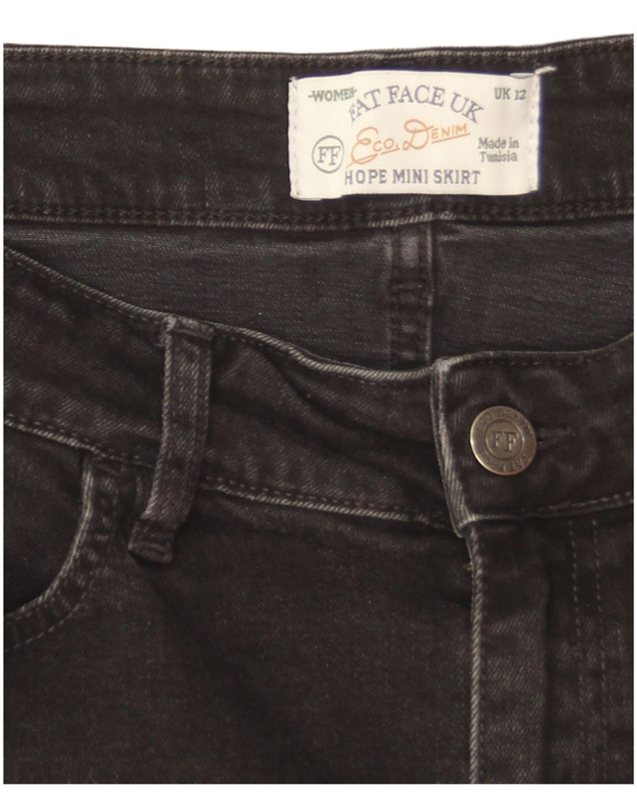 Fat Face Dame Mini Denim Nederdel UK 12 Medium W32 Sort Bomuld