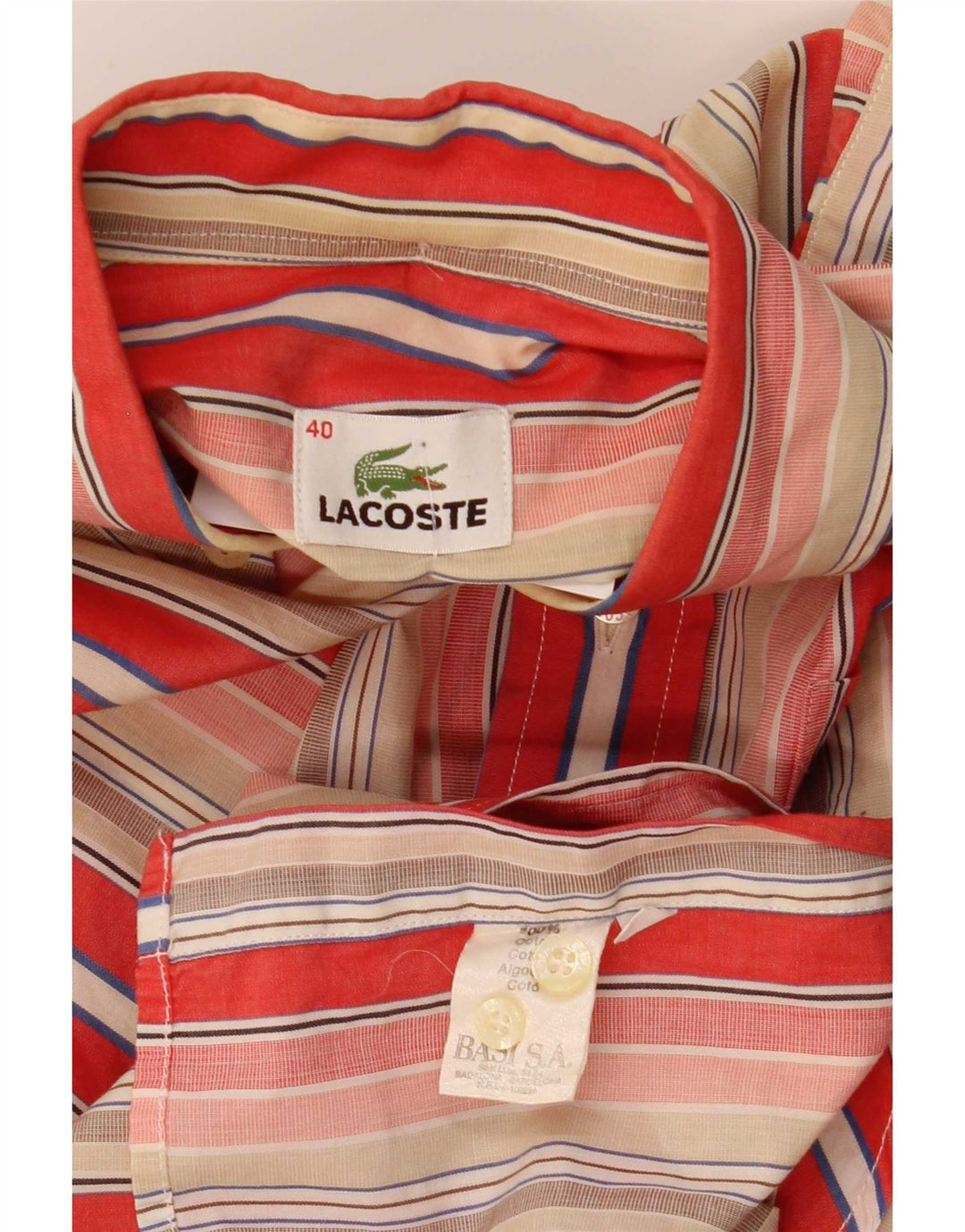 Lacoste Kortærmet Herreskjorte Størrelse 40 Medium Flerfarvet Stribet Bomuld