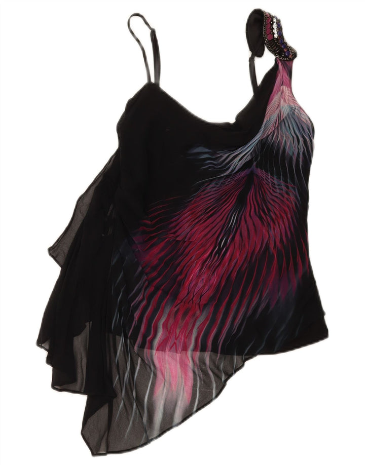 Karen Millen Dame Asymmetrisk Cami Top UK 10 Small Sort Stribet Viscose