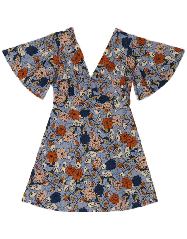 Zara Dame Batwing A-Line Kjole UK 12 Medium Blue Floral