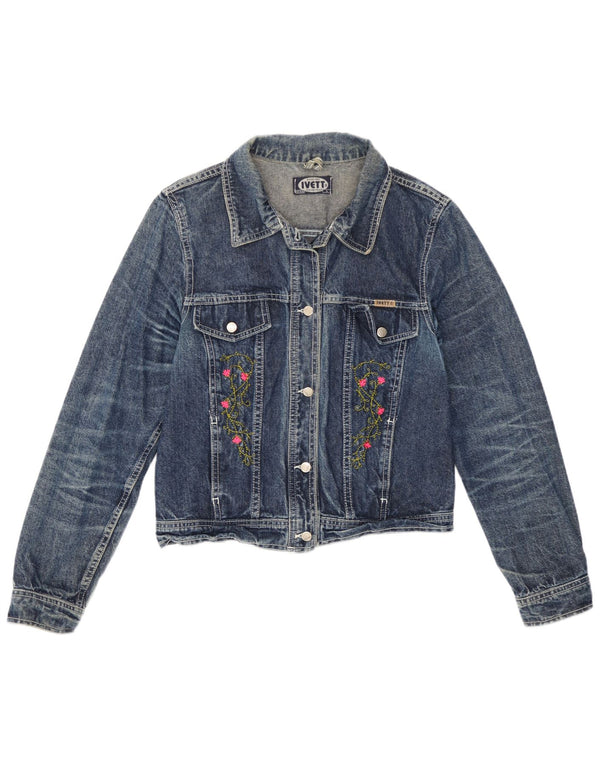 Vintage Womens Denim Jacket UK 14 Large Blue Floral