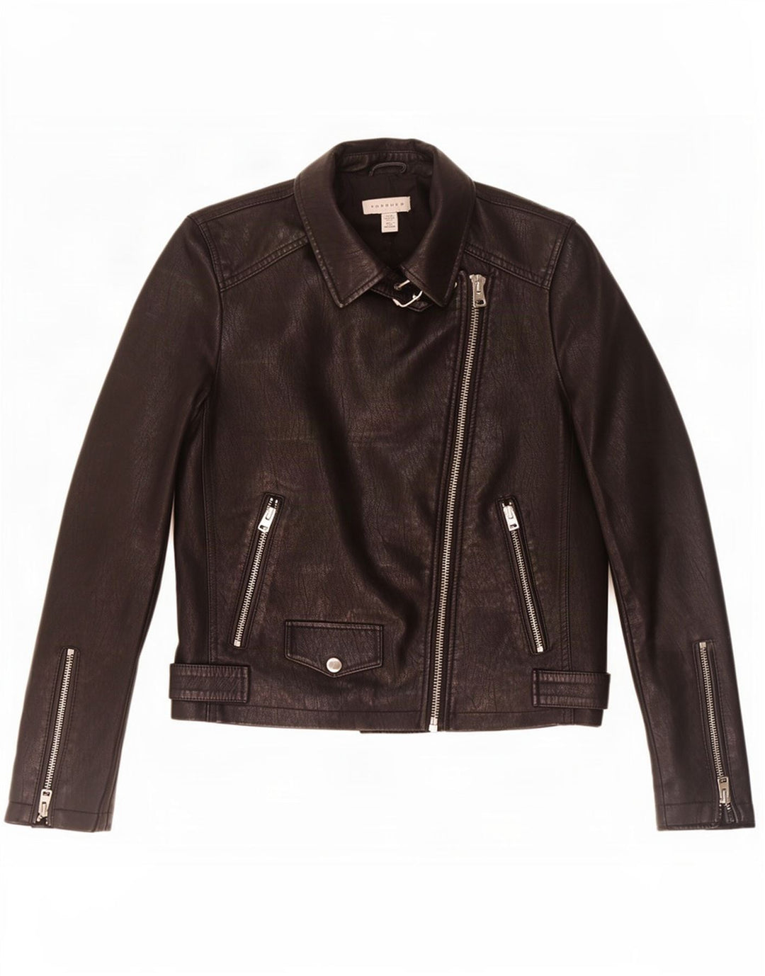 Topshop Dame imiteret læder Biker Jacket UK 8 Small Black Polyester