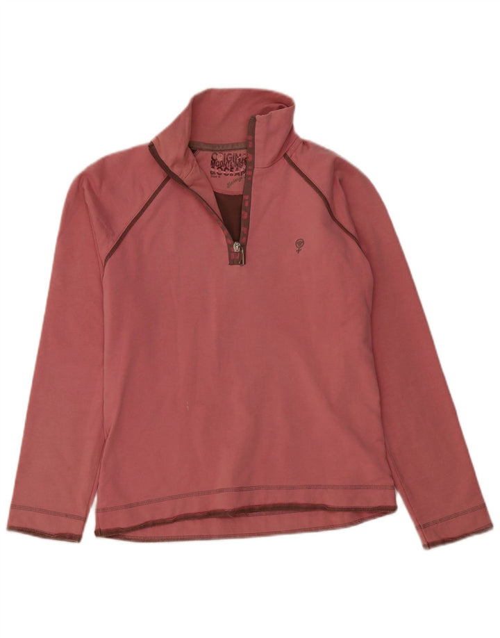 Fat Face Dame Zip Neck Sweatshirt Jumper UK 8 Small Pink Bomuld