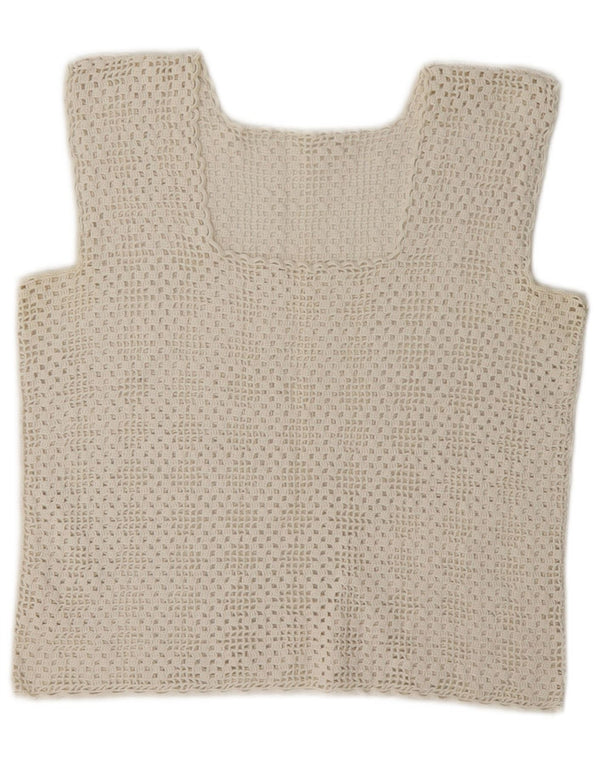 Vintage hæklet Crop Top til kvinder UK 8 Small White