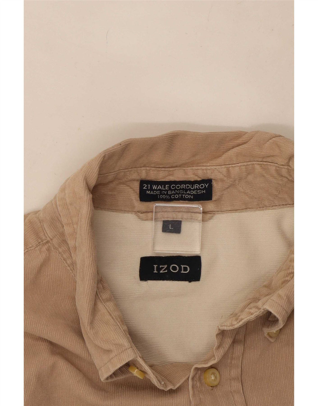Izod Herre Corduroy Skjorte Stor Beige Bomuld