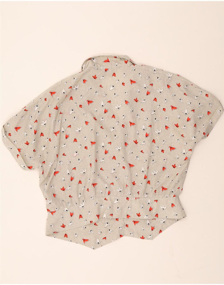 VINTAGE Womens Oversized Abstract Pattern Shirt Blouse UK 14 Medium Grey Vintage Vintage and Second-Hand Vintage from Messina Hembry 