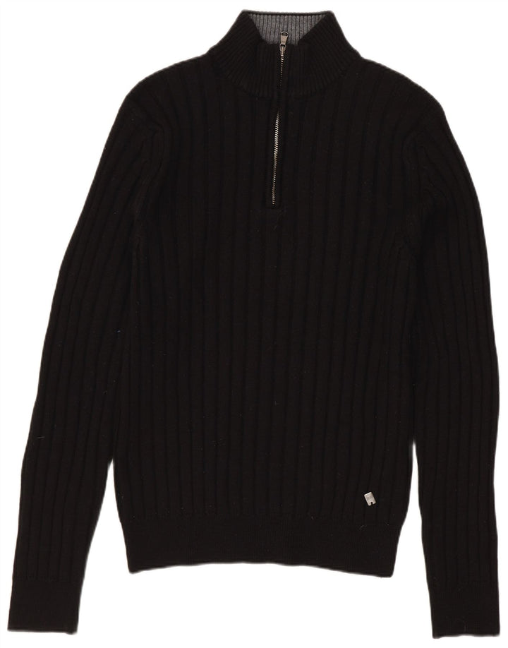 Rifle Herre Zip Neck Jumper Sweater Medium Sort Merino Uld