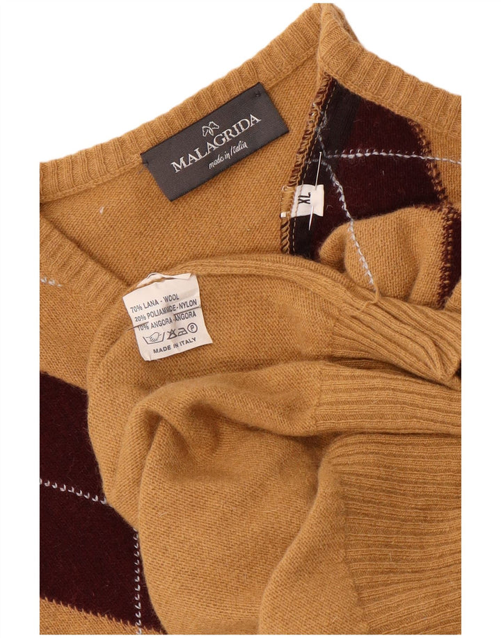 Malagrida Herre V-hals sweater XL Beige Argyle/Diamond Wool