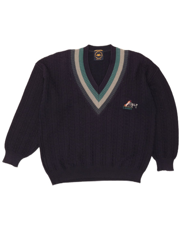 Il Granchio Herre V-hals trøje Sweater Large Navy Blue Colourblock
