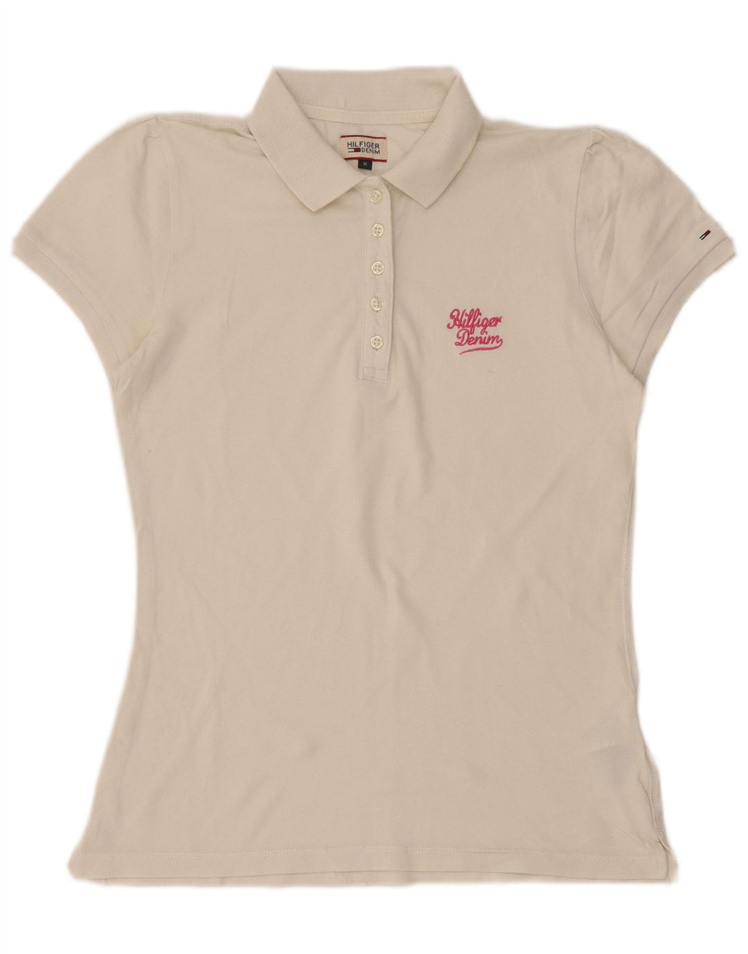TOMMY HILFIGER Dame poloshirt UK 12 Medium White Bomuld