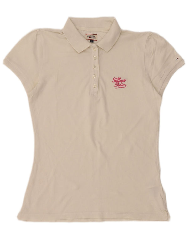 TOMMY HILFIGER Dame poloshirt UK 12 Medium White Bomuld