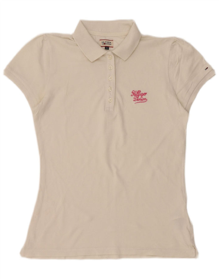 TOMMY HILFIGER Dame poloshirt UK 12 Medium White Bomuld