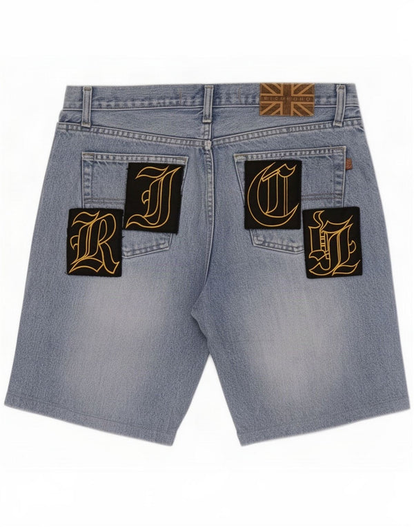 Richmond Mens Graphic Denim Shorts Large W34 Blue